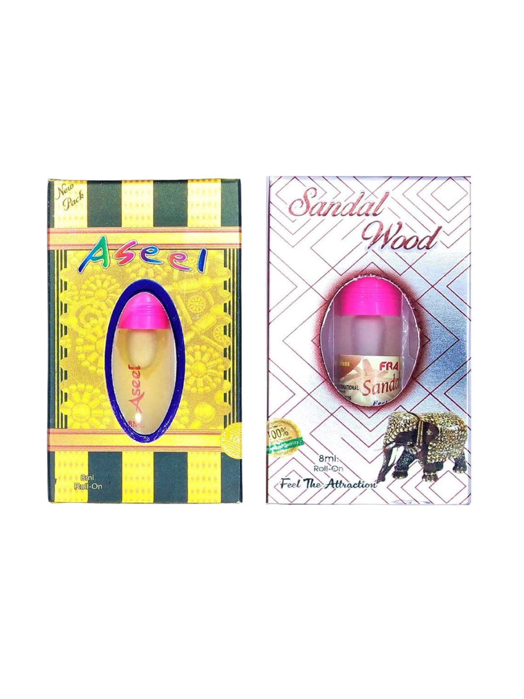 

RAVIOUR LIFESTYLE Set Of 2 Aseel & Sandal Wood Non Alcoholic Attar - 8ml Each, Transparent