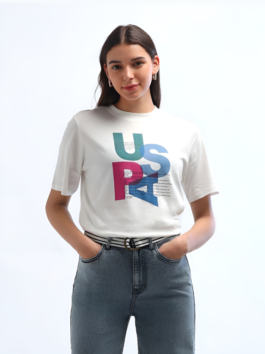 

U.S. Polo Assn. Women Women Printed Pure Cotton T-shirt, Off white
