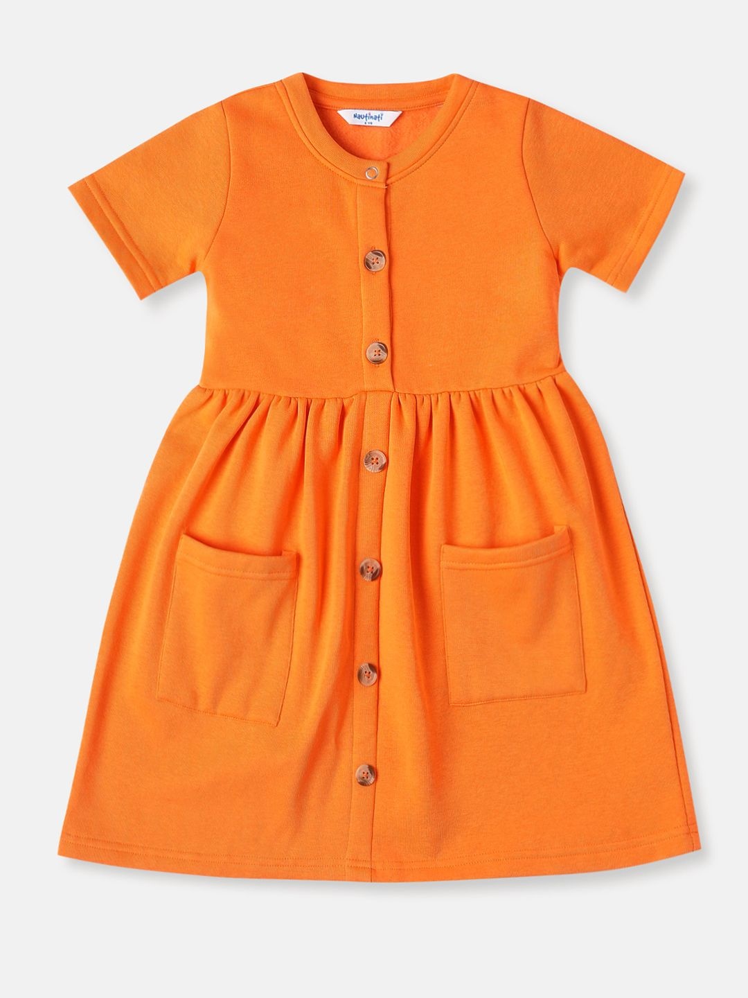 

Nautinati Girls' Solid Fleece Round Neck Dress with Pockets, Orange