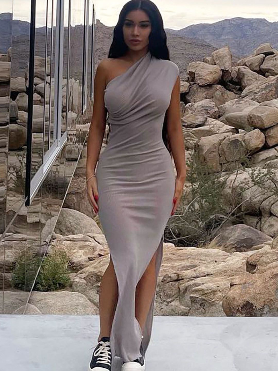 

StyleCast Women One Shoulder Bodycon Dress, Grey