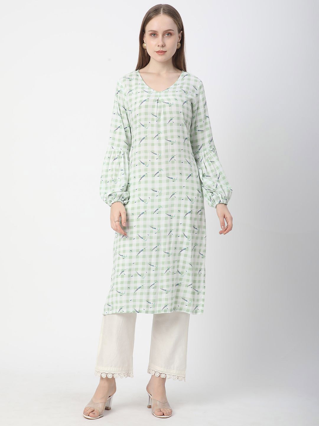 

R&B Floral Printed Straight Kurta, Green
