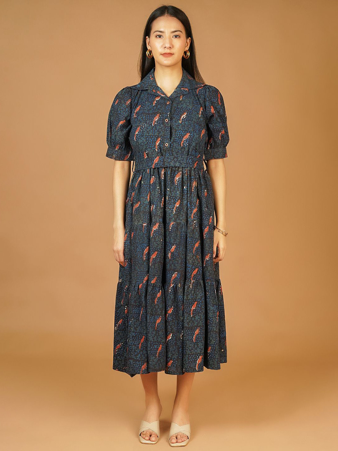 

INDOPHILIA Women Abstract Printed Fit and Flare Midi Dress, Blue