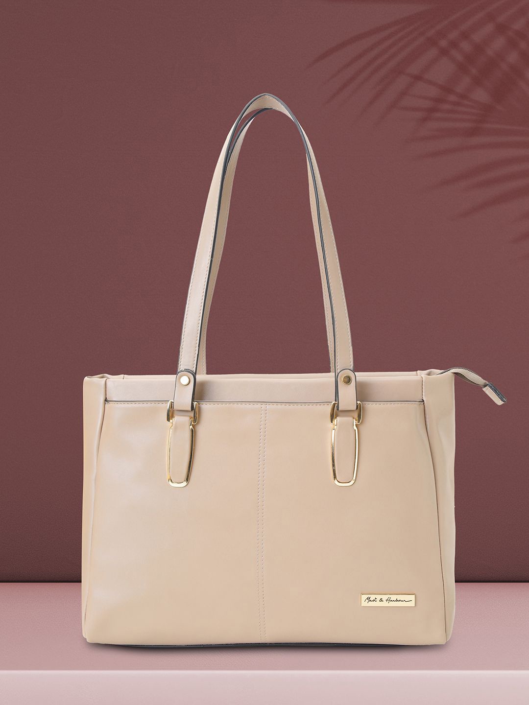 

Mast & Harbour Women Solid Structured Leather Shoulder Bag, Beige