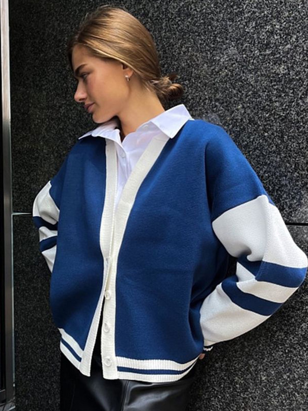 

LULU & SKY Women Striped Cardigan, Navy blue