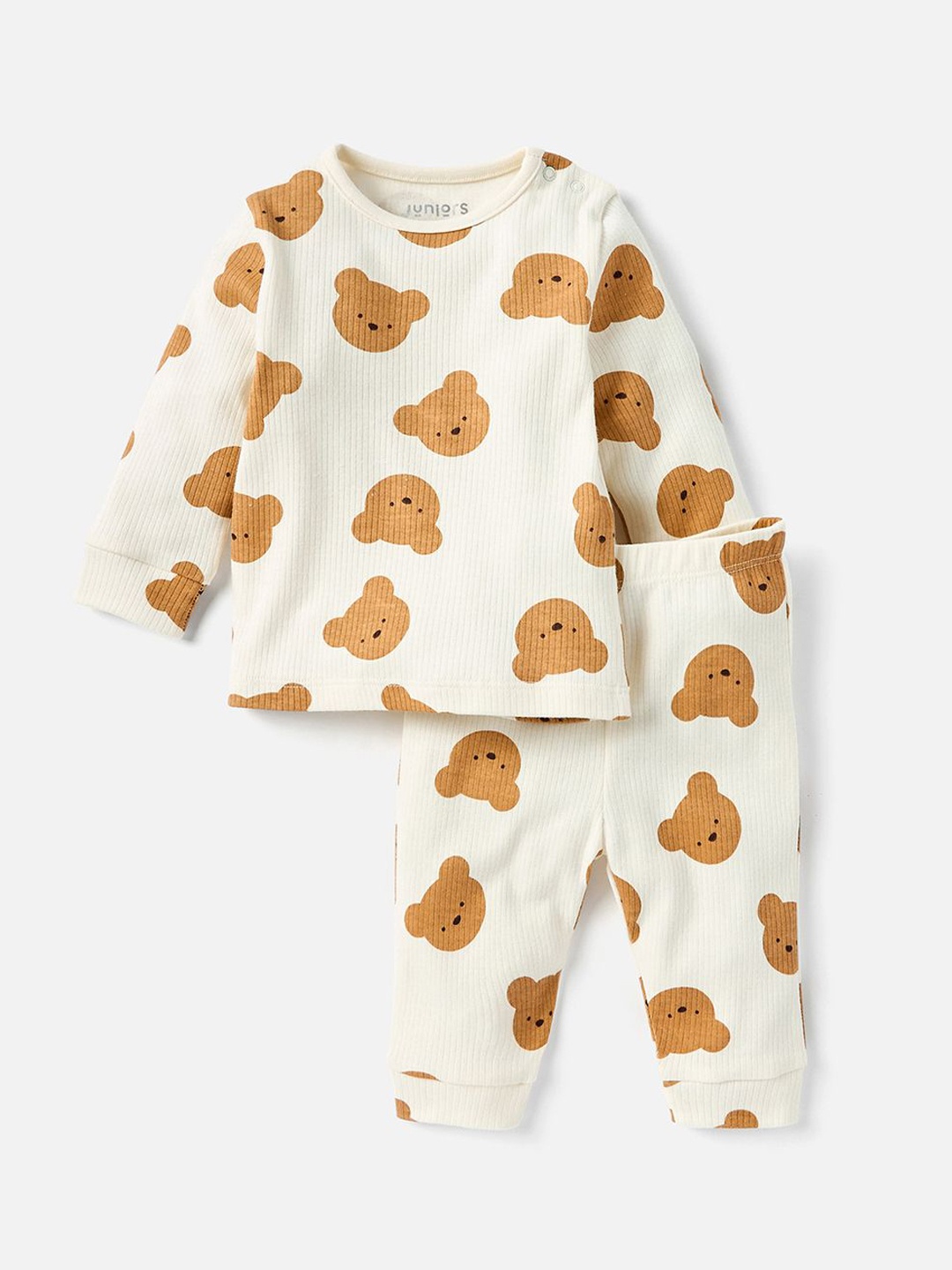 

Juniors by Babyshop Boys Printed T-Shirt & Trousers Night Suits, Cream