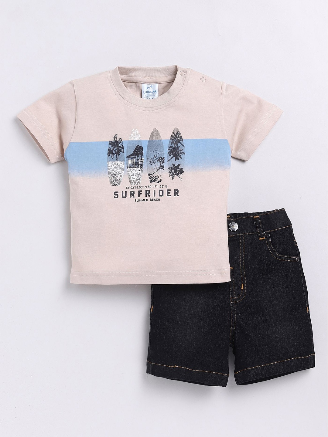 

Dollar Boys Printed Round Neck Short Sleeves T-Shirt With Shorts, Beige