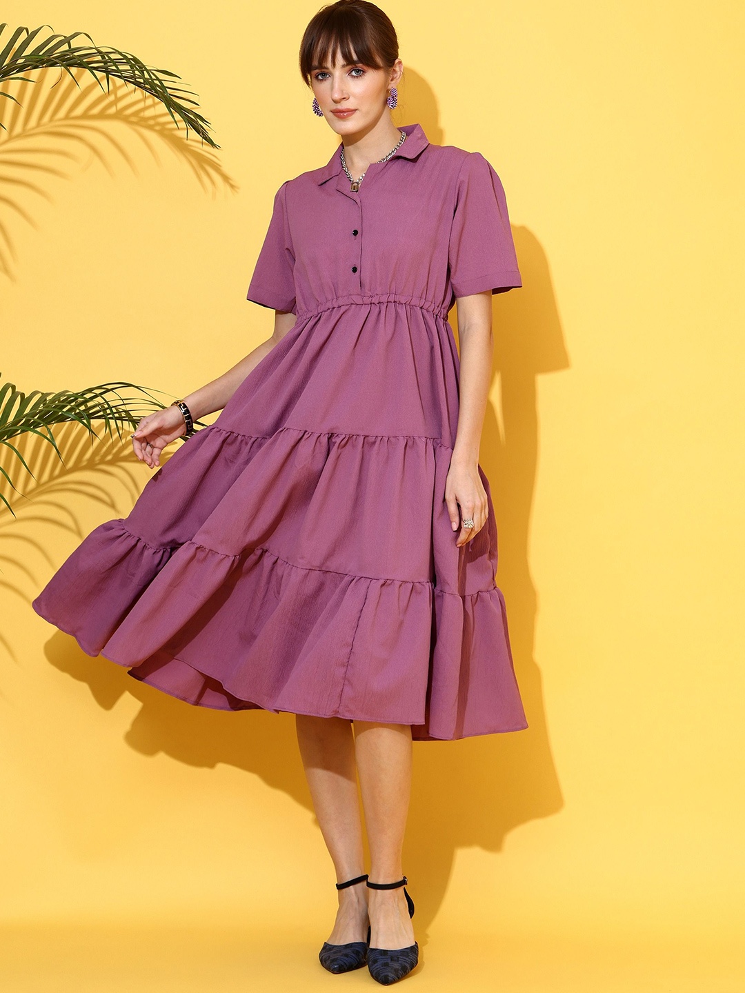 

SHEETAL Associates Women Tiered Shirt Midi Dress, Purple