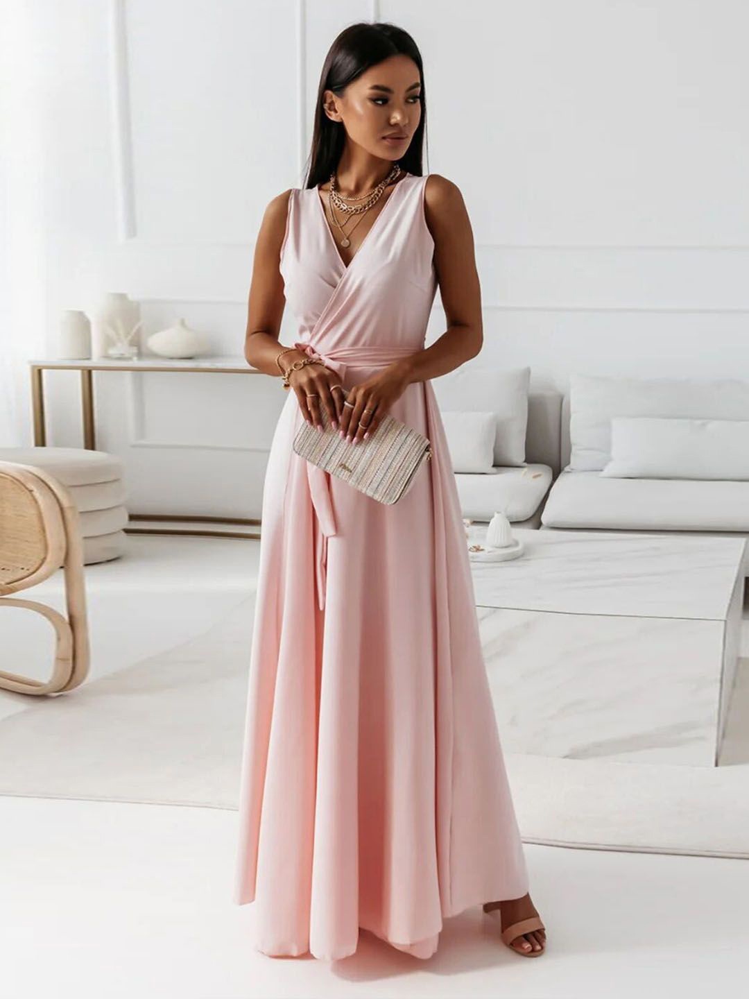 

StyleCast Women V-Neck Sleeveless Maxi Dress, Pink
