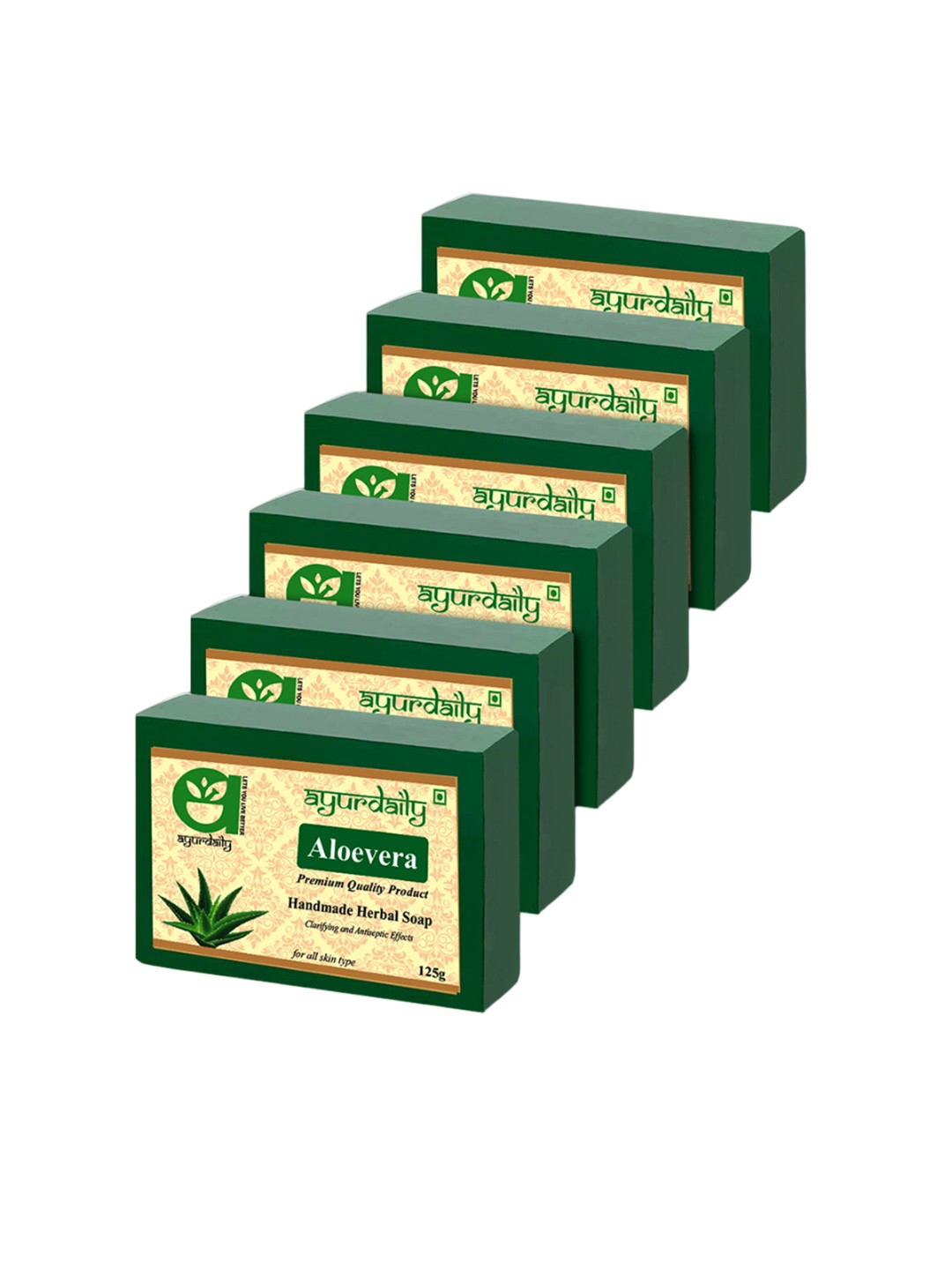 

Ayurdaily Set Of 6 Handmade Herbal Aloe Vera Herbal Soap - 125 g Each, Green
