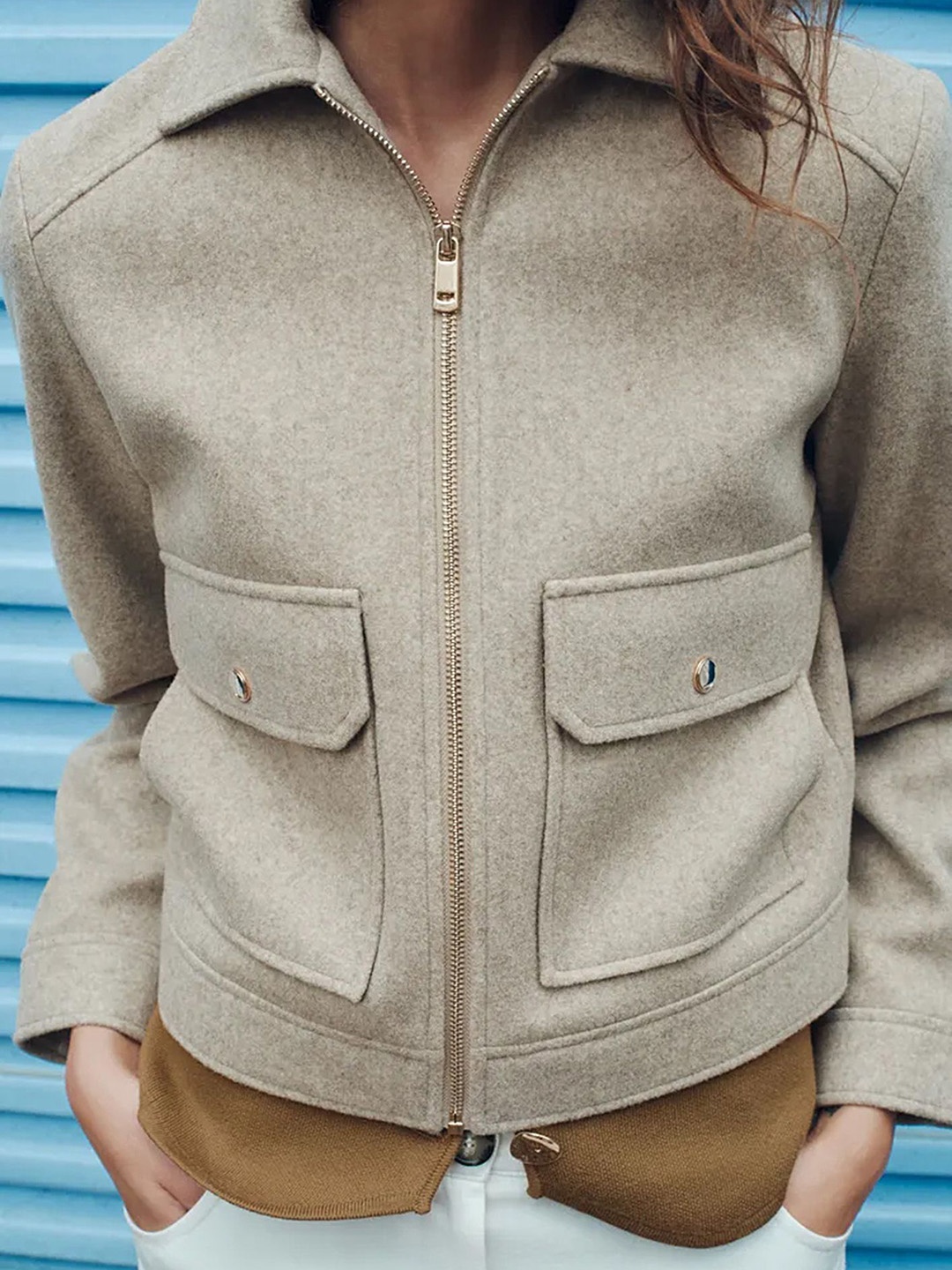 

LULU & SKY Women Spread Collar Solid Casual Tailored Jacket, Khaki