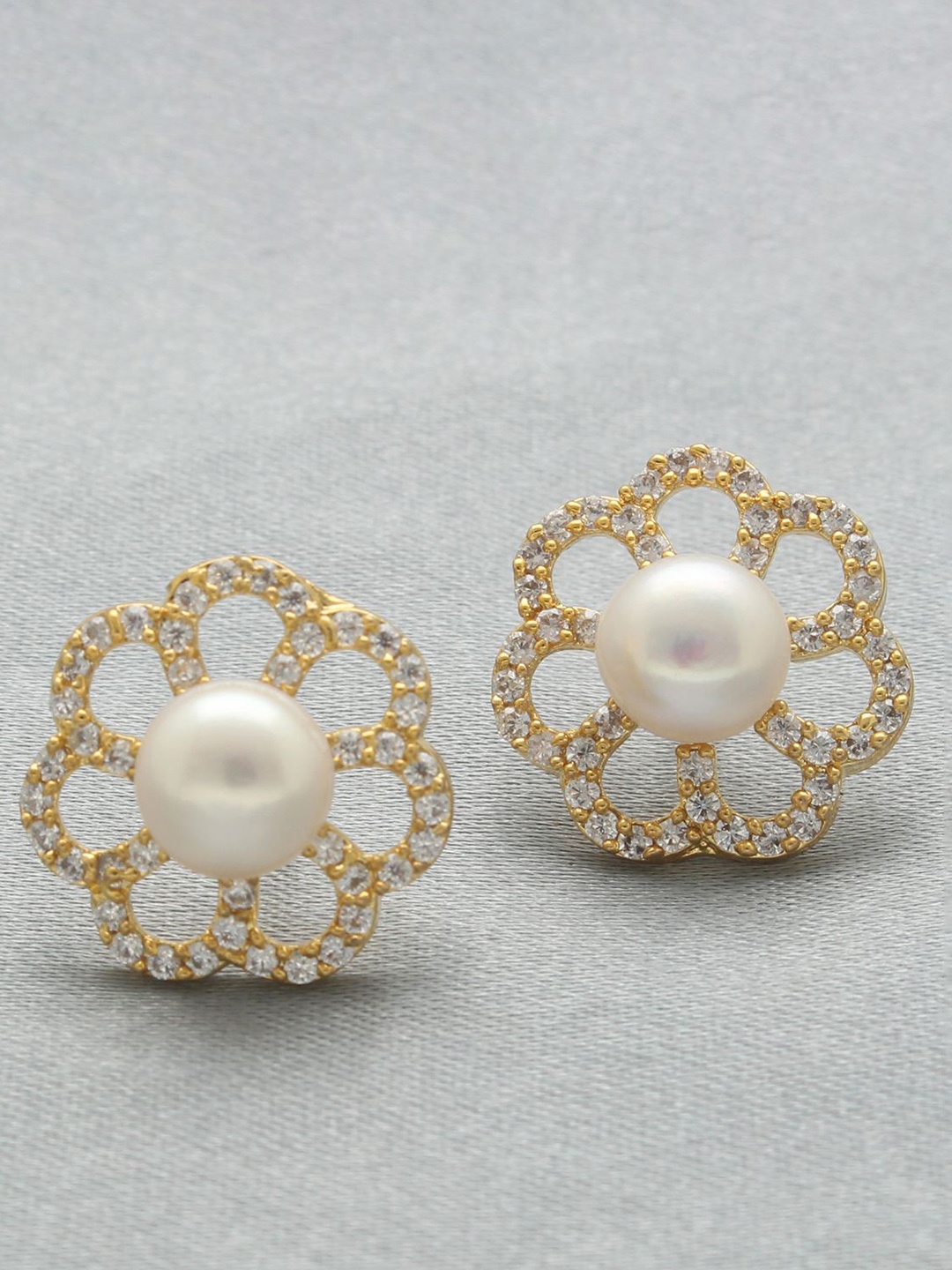 

Sri Jagdamba Gold Plated Pearls Dealer Contemporary Studs Earrings, White