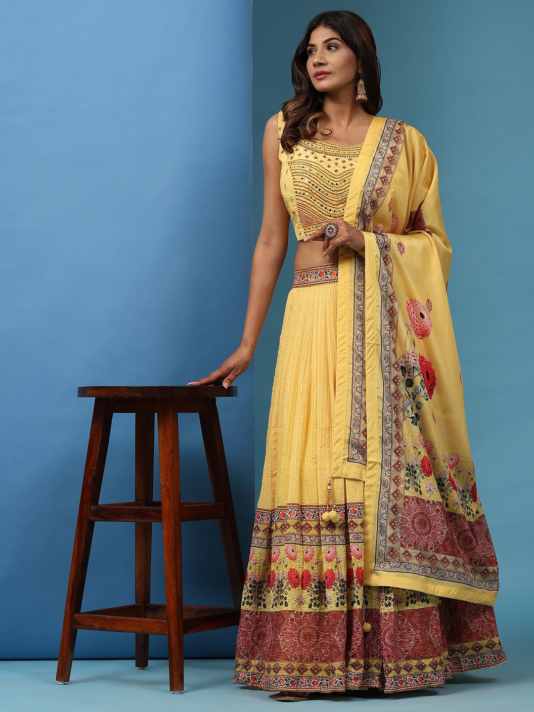 

VANAKARA Embroidered Sequinned Ready to Wear Lehenga & Blouse With Dupatta, Yellow