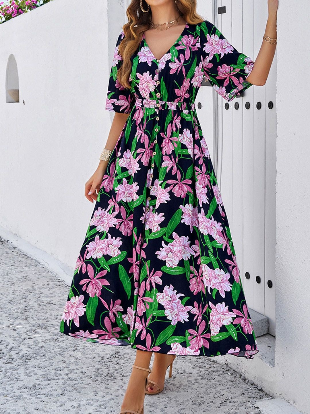 

StyleCast Women Floral Printed Fit & Flare Midi Dress, Black