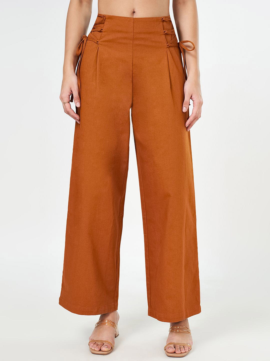 

Honey by Pantaloons Women Mid-Rise Wide Leg Trousers, Tan