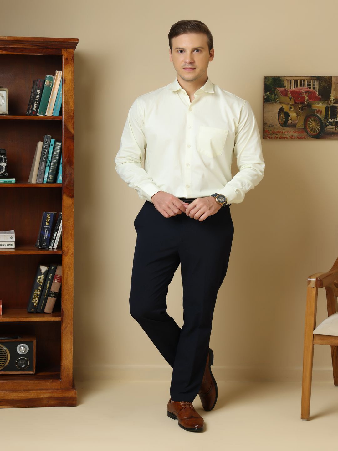 

DIOGO LOUIS Formal Light Yellow solid shirt for men