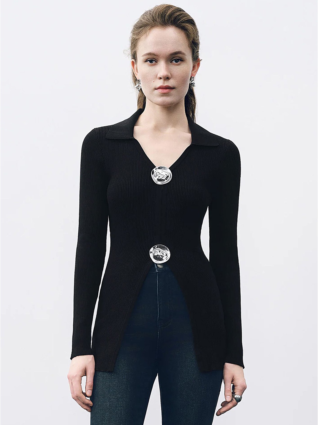 

LULU & SKY Women Button Detail Cardigan, Black