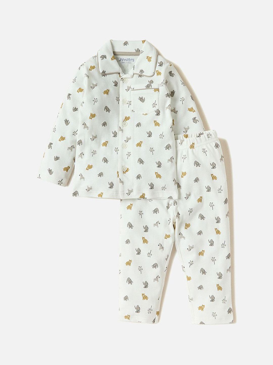 

Juniors by Babyshop Boys Conversational Printed Cotton Night Suit, Cream