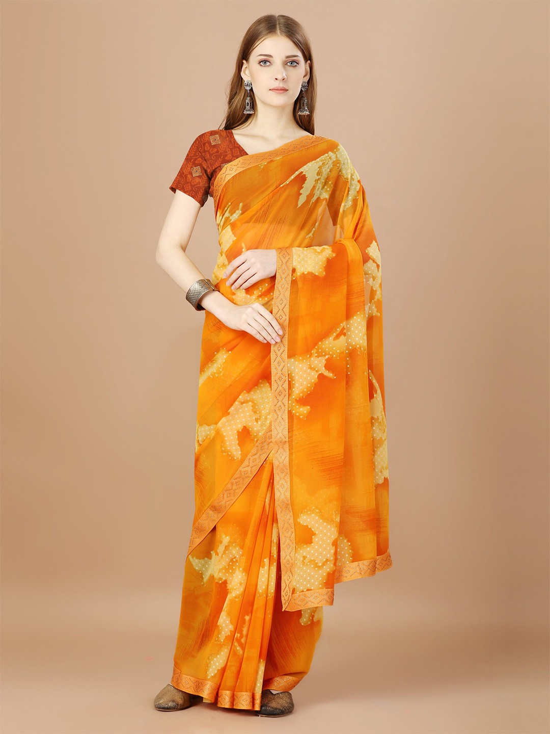 

DIVASTRI Abstract Printed Beads and Stones Saree, Yellow