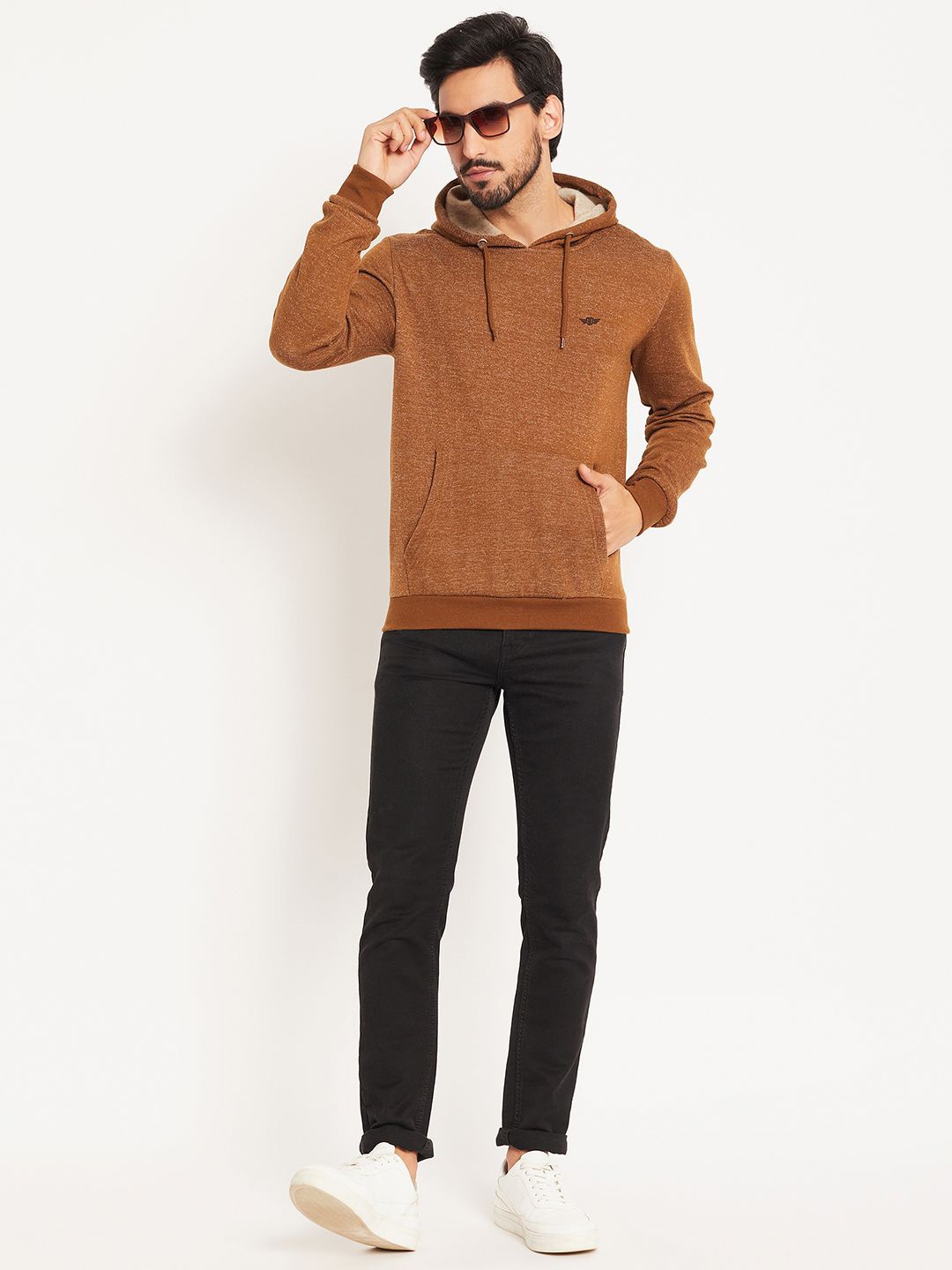 

GET GOLF Men Self Design Hooded Sweatshirt, Brown