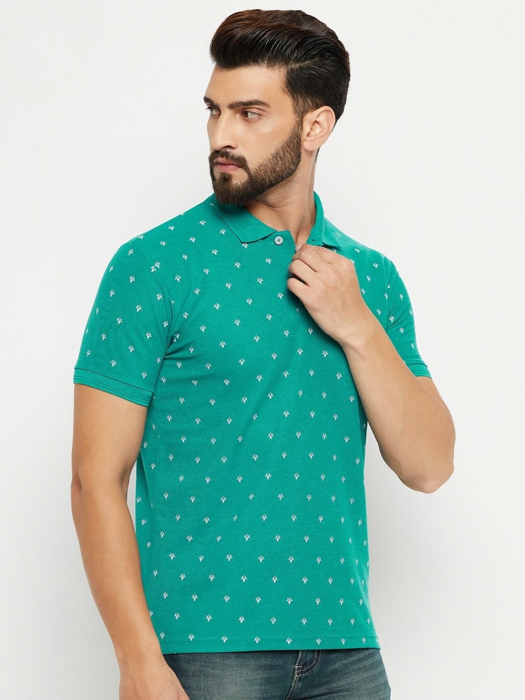 

GET GOLF Men Graphic Printed Polo Collar Cotton T-shirt, Green