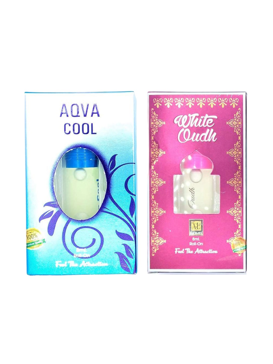 

RAVIOUR LIFESTYLE Set Of 2 Aqua Cool & White Oudh Alcohol-Free Roll On Attar - 8 ml Each, Transparent