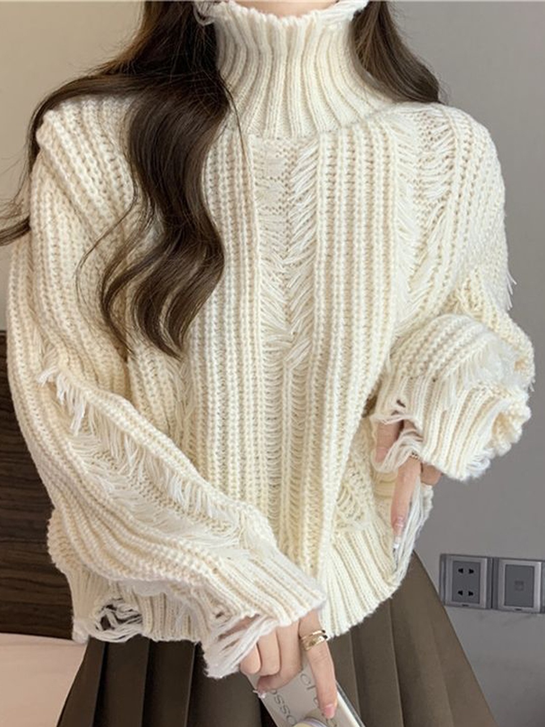 

LULU & SKY Women Turtle Neck Cardigan, Off white