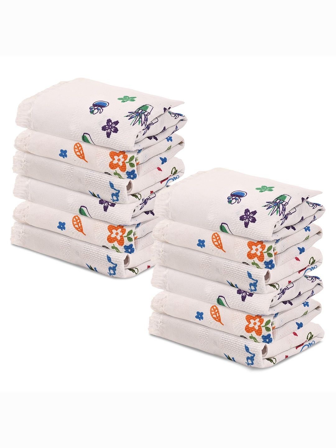 

Kuber Industries White & Purple 12 Pieces Floral Printed Cotton 210 GSM Face Towels