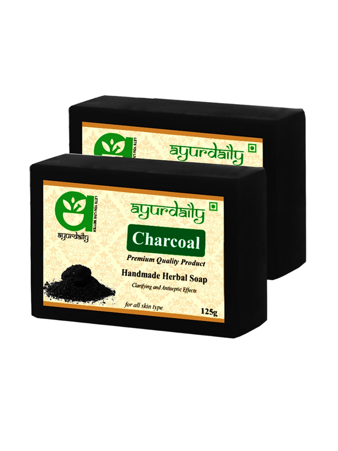 

Ayurdaily Set Of 2 Pure Natural Charcoal Herbal Soap - 125 g Each, Black