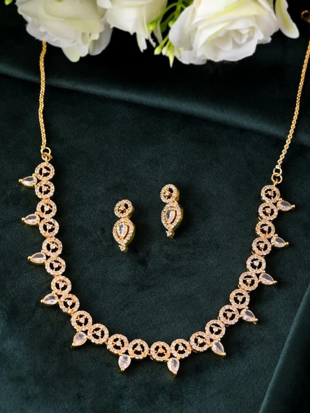 

VOJ Gold-Plated Stainless Steel AD Studded Jewellery Set