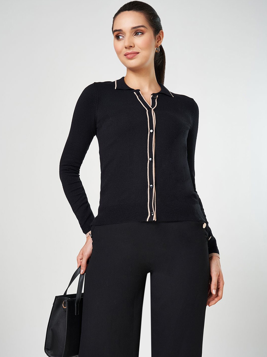 

Annabelle by Pantaloons Women Shirt Collar Fitted Top, Black