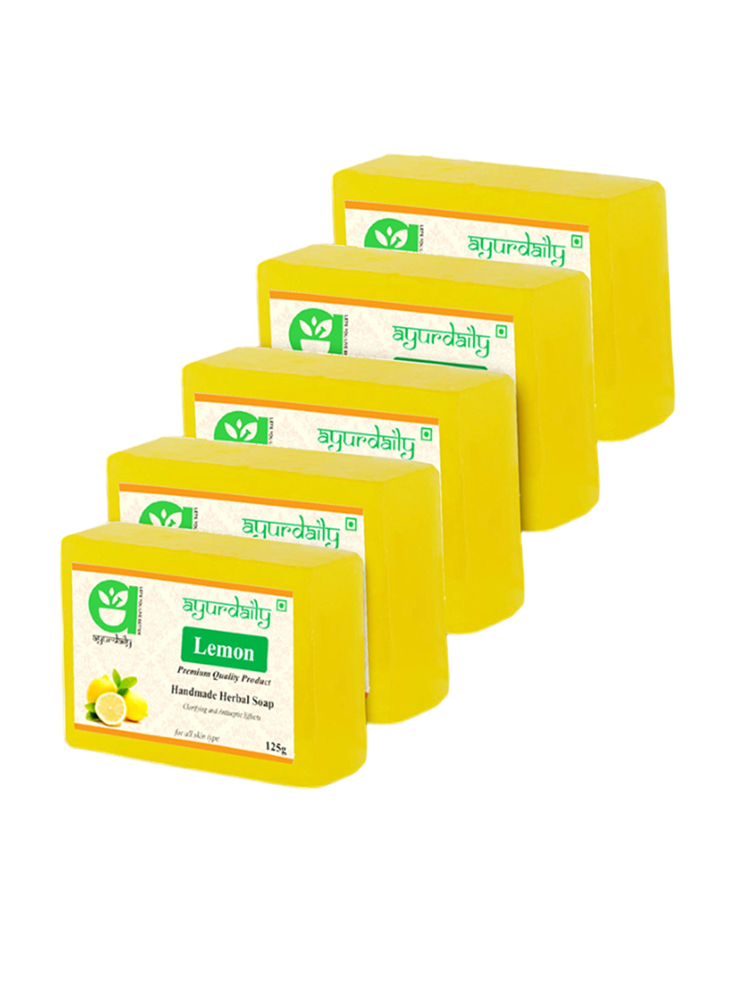 

Ayurdaily Set Of 5 Natural Lemon Herbal Bath Soap - 125 g Each, Yellow