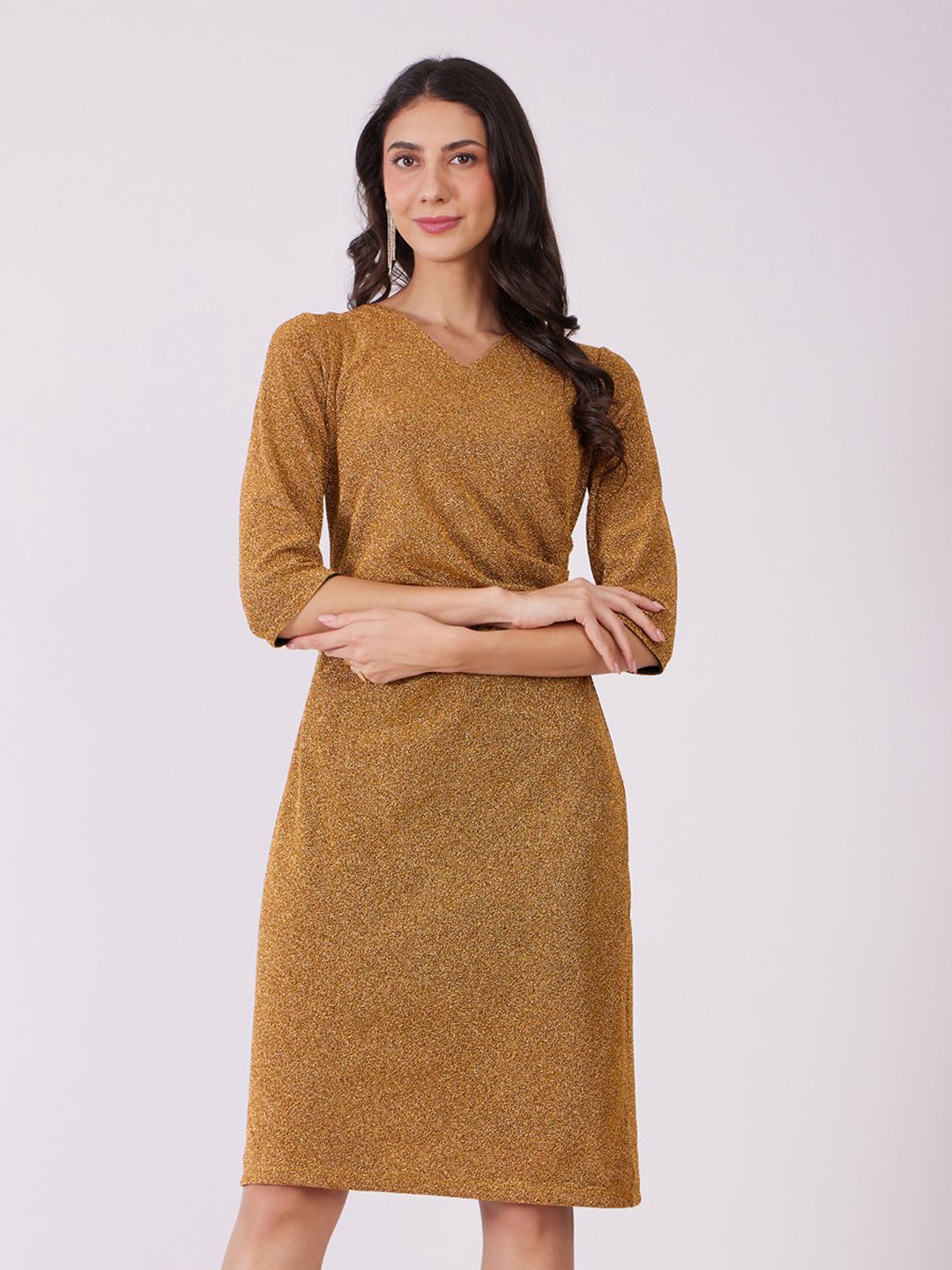 

FableStreet Women Sheath Midi Dress, Gold