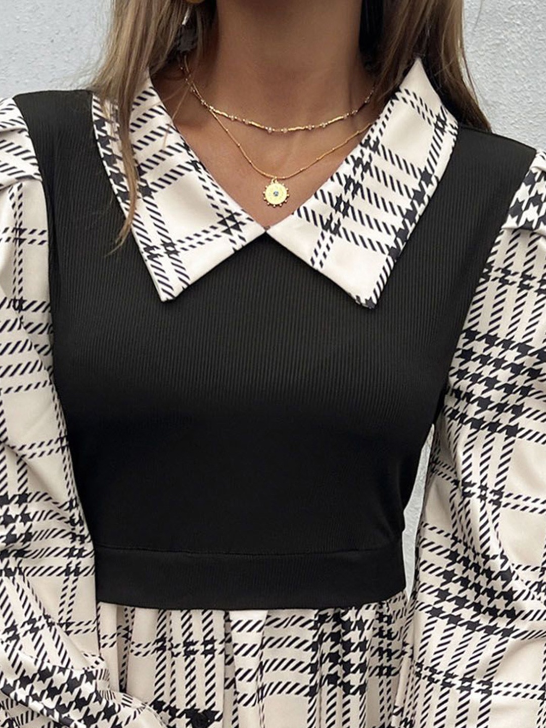 

StyleCast Women Checked Shirt Collar Top, Black