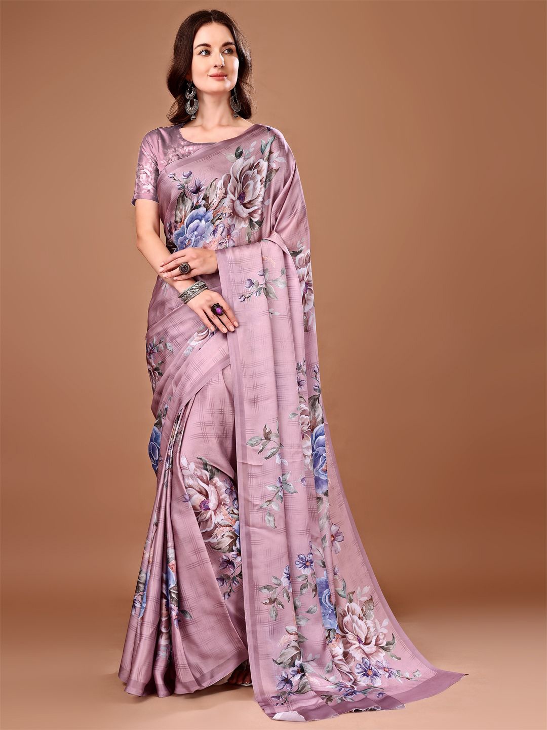 

Avyay Creation Floral Printed Georgette Saree, Violet