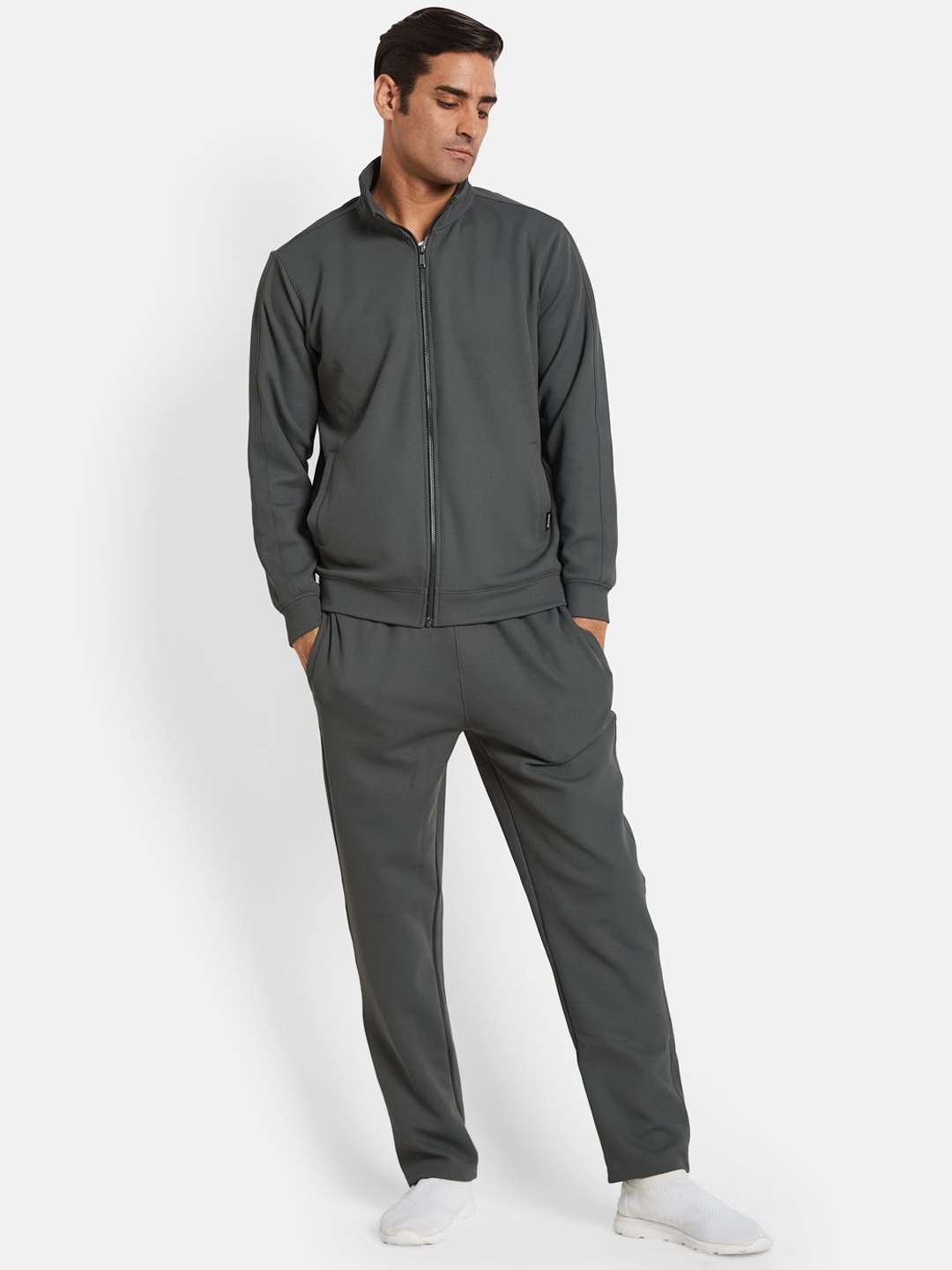 

Octave Men Mock Collar Mid-Rise Tracksuits, Grey