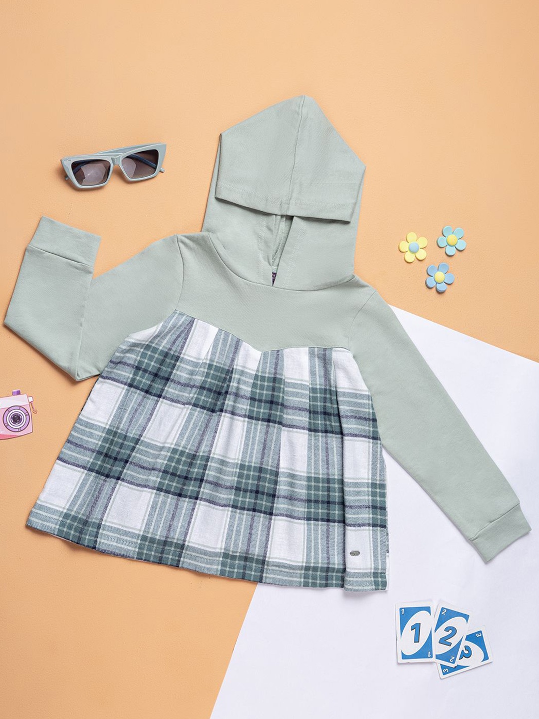 

Purple United Kids Girls Checked Hooded Sweatshirt, Teal