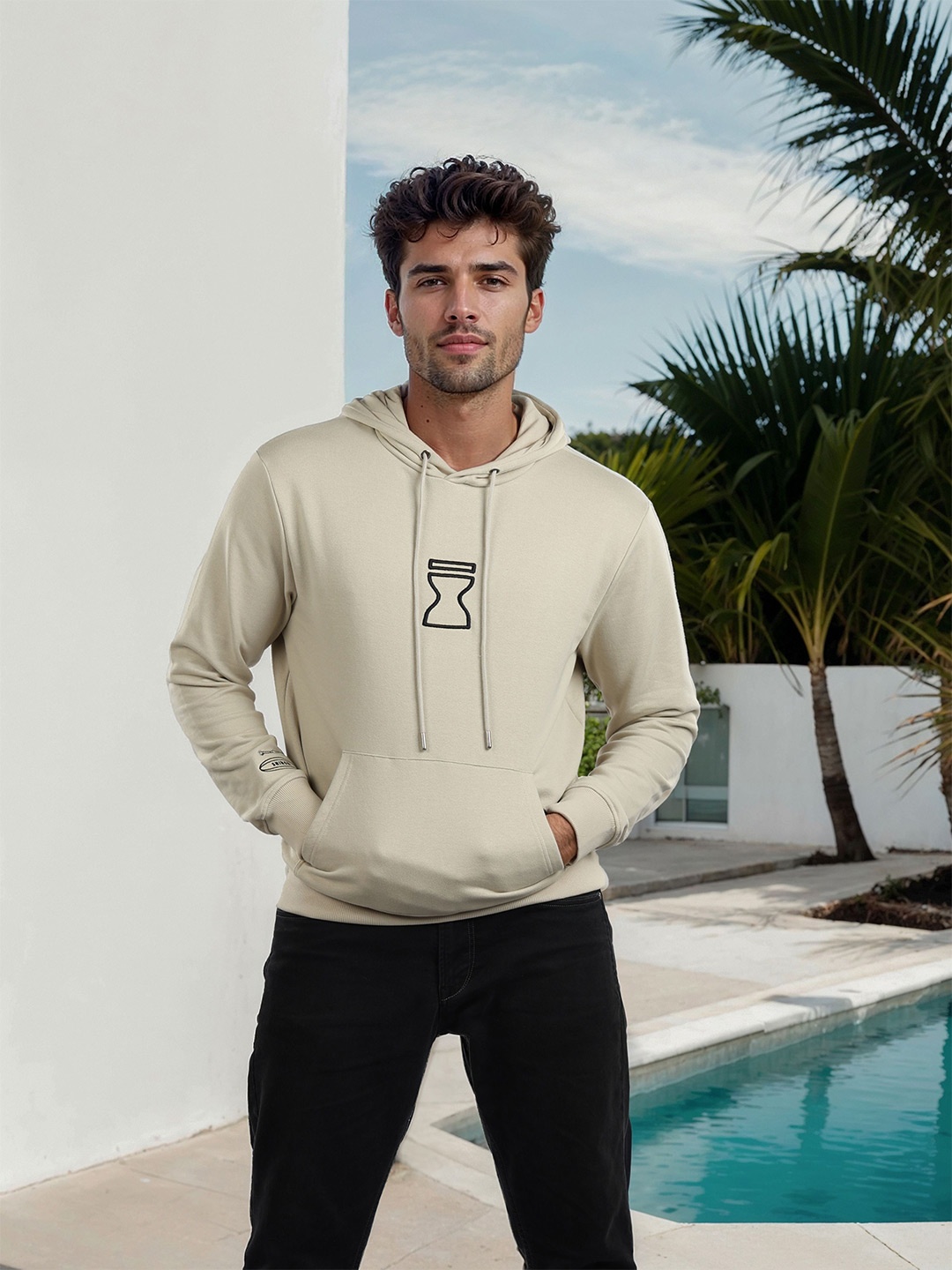 

Celio Men Graphic Printed Hooded Oversized Cotton Sweatshirt, Beige