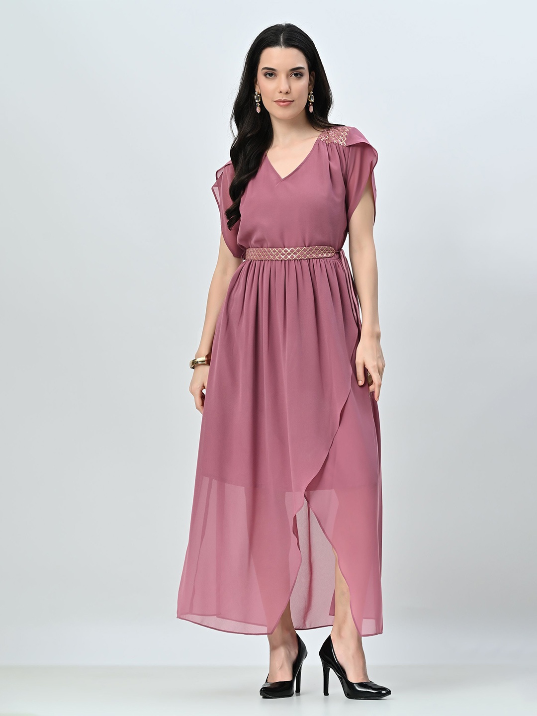 

ALL WAYS YOU Women V-Neck Wrap Maxi Dress, Pink