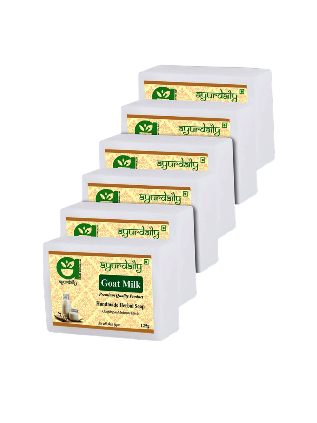 

Ayurdaily Set Of 6 Natural Goat Milk Herbal Soap - 125 g Each, White