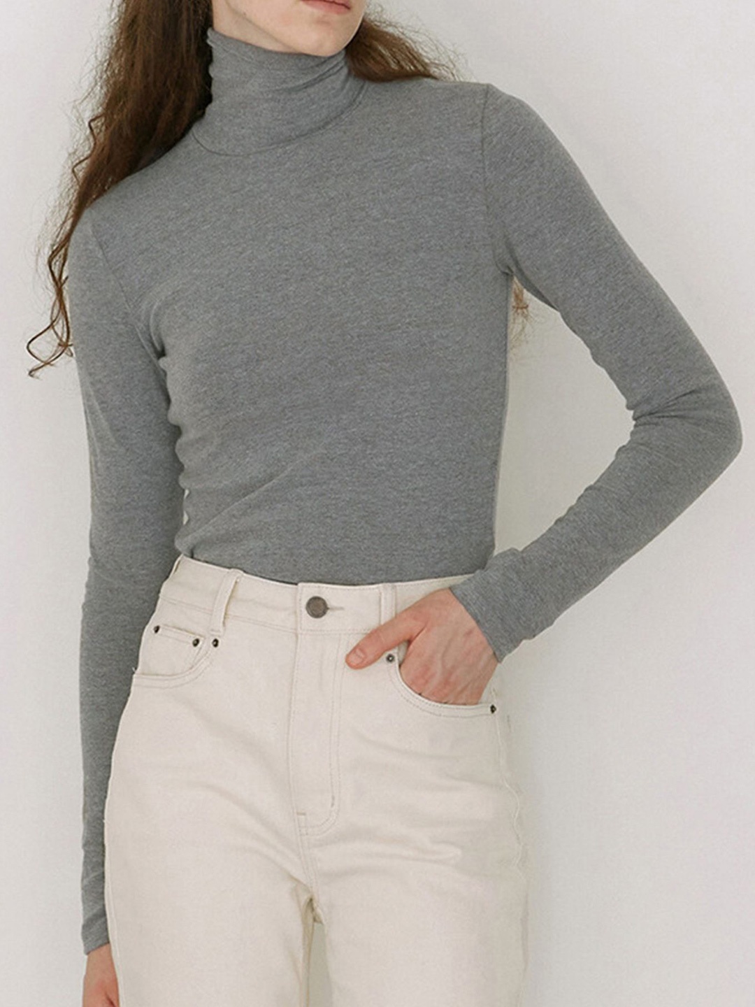 

LULU & SKY Women High Neck Long Sleeves Top, Grey