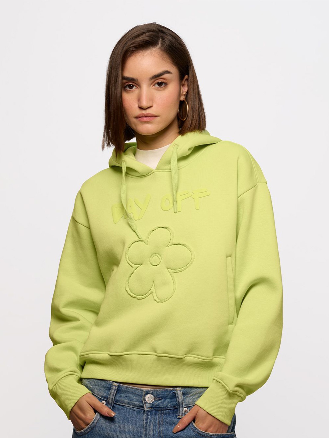 

The Souled Store Women Cotton Hooded Sweatshirt, Lime green