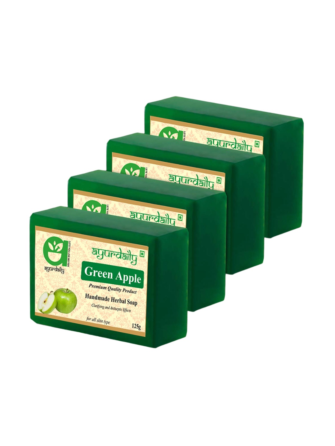 

Ayurdaily Setr Of 4 Herbal Green Apple Pure Glycerine Soaps - 125 g Each