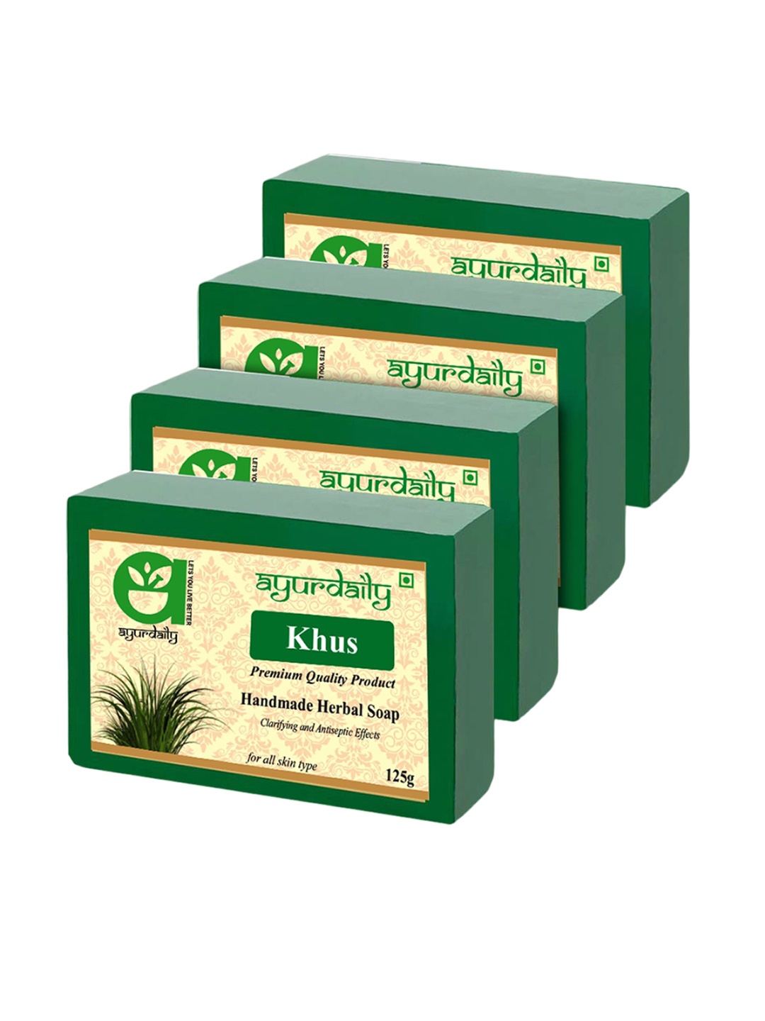 

Ayurdaily Set Of 4 Natural Khus Pure Glycerine Soaps - 125 g Each, Green