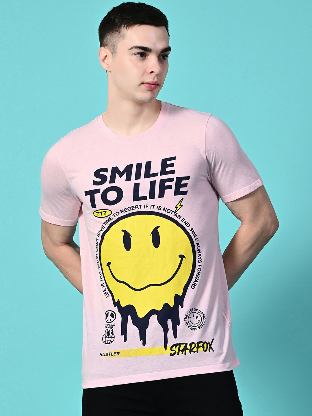 

STARFOX Men Graphic Printed Round Neck Cotton Slim Fit T-shirt, Pink