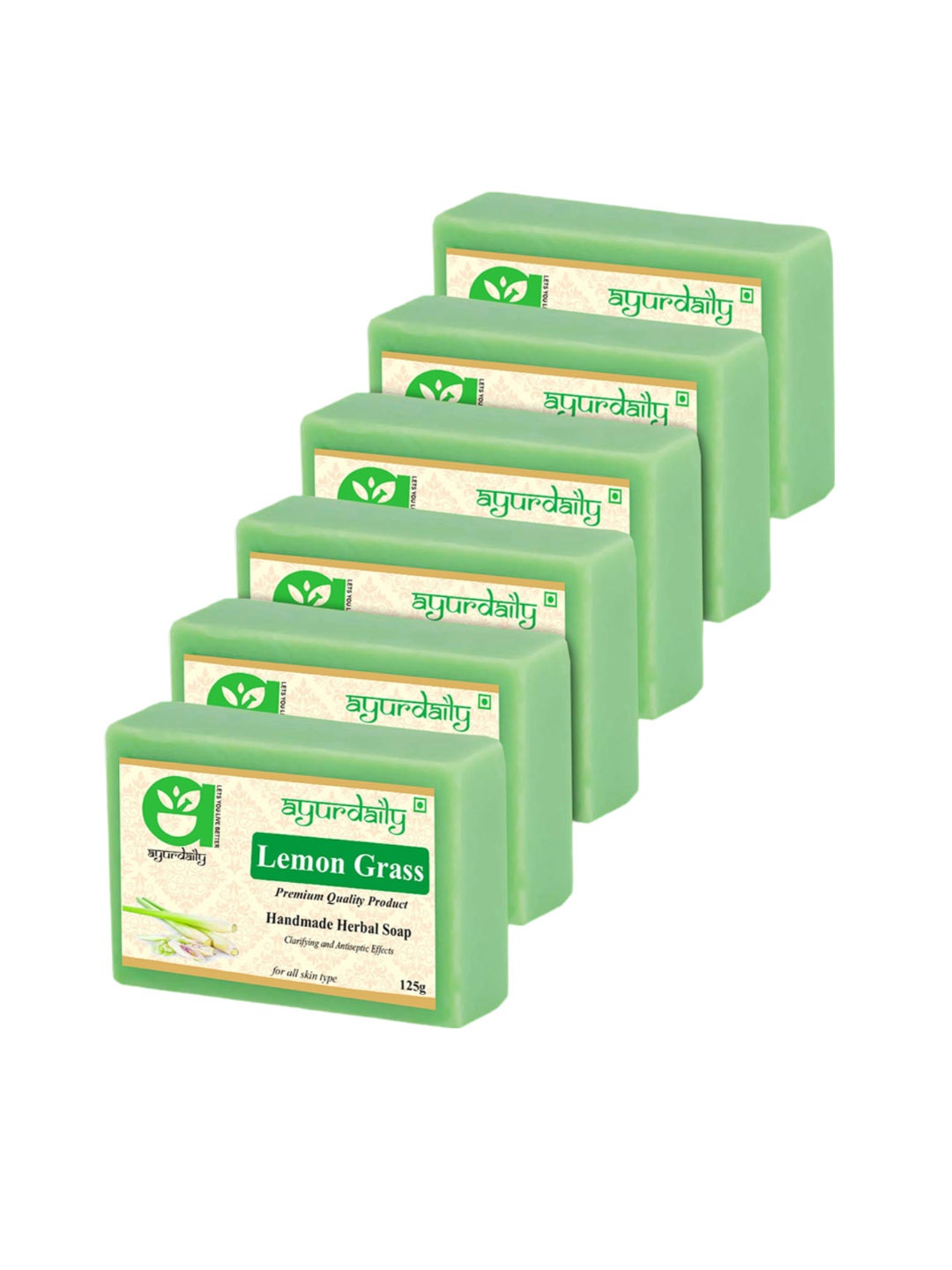 

Ayurdaily Set Of 6 Natural Lemon Grass Pure Glycerin Bath Soaps - 125 g Each, White