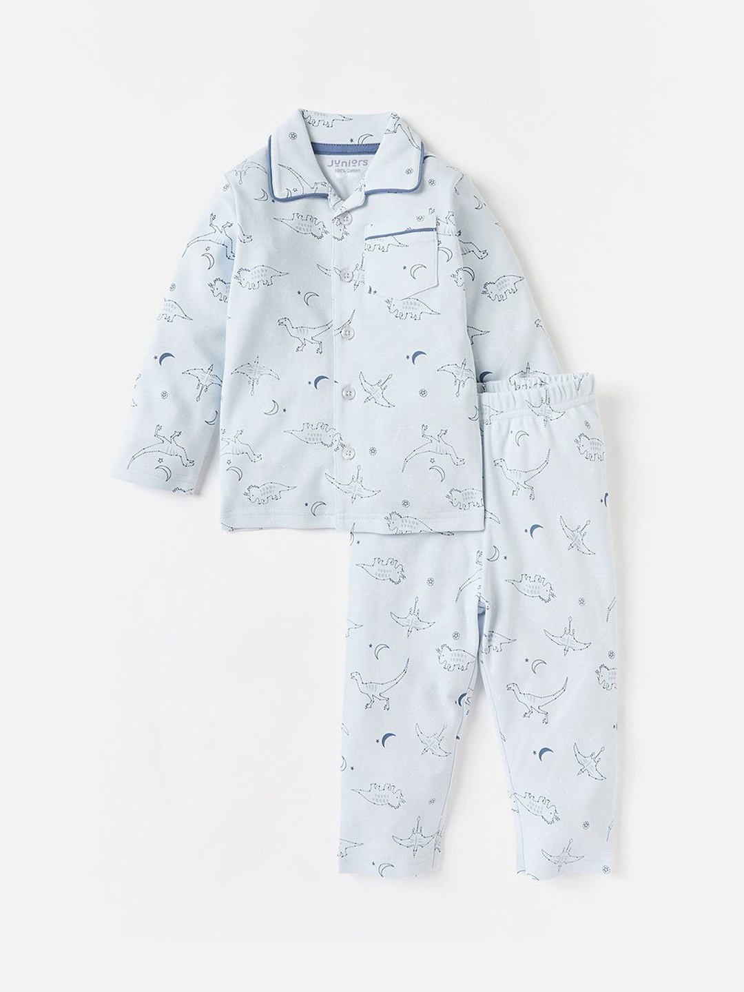 

Juniors by Babyshop Boys Printed Shirt & Trousers Night Suits, Blue
