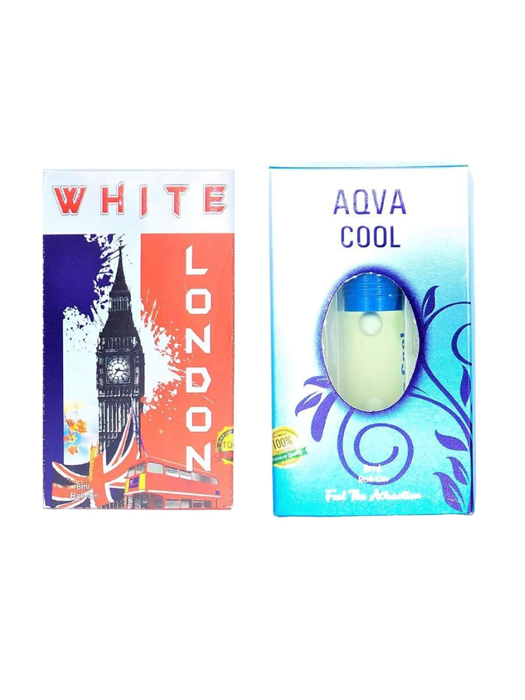 

RAVIOUR LIFESTYLE Set Of 2 Aqua Cool & White London Alcohol-Free Roll On Attar - 8 ml Each, Transparent