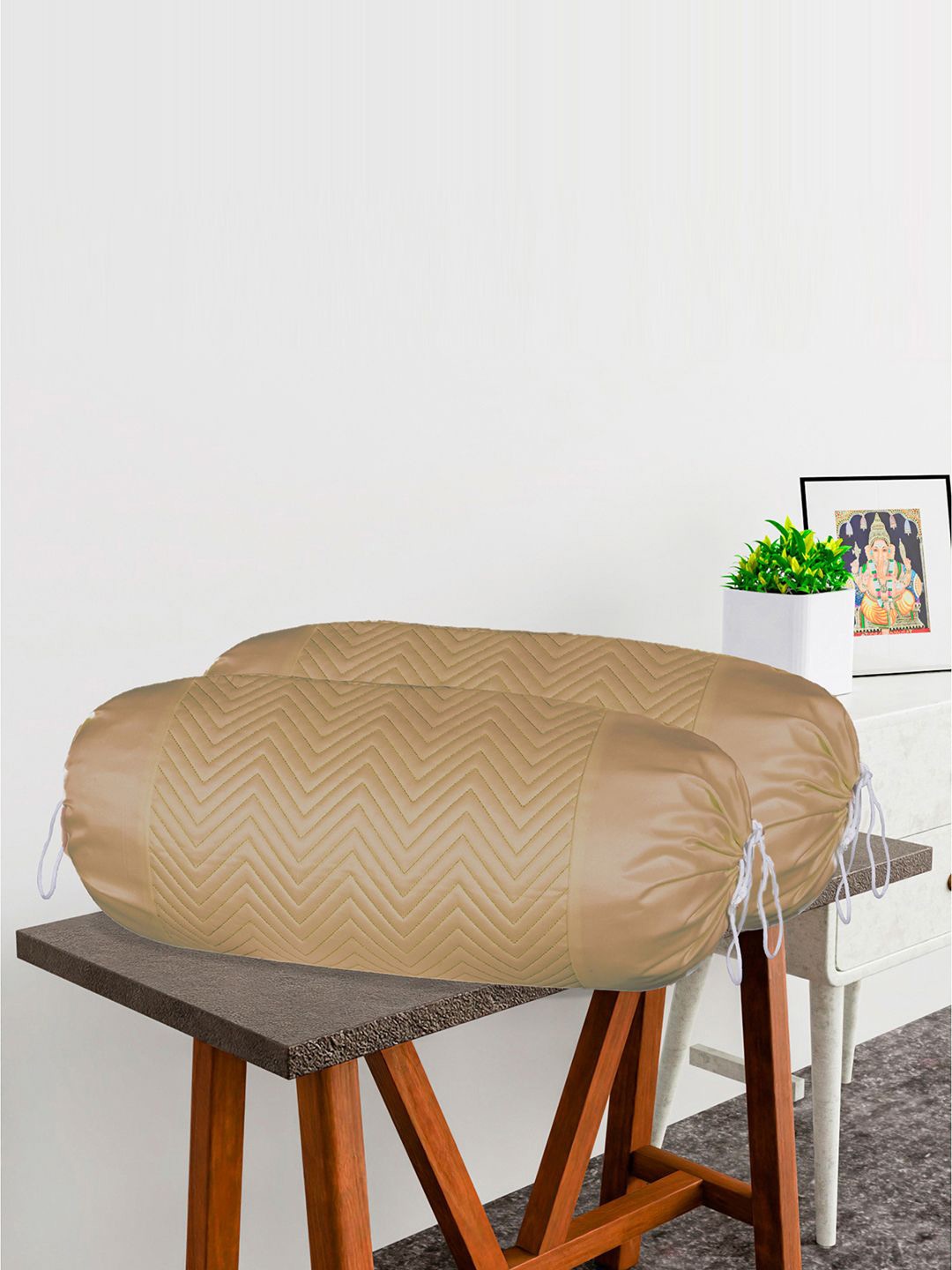 

Kuber Industries Gold Toned 4 Pieces Zig Zag Woven Design Bolster Covers