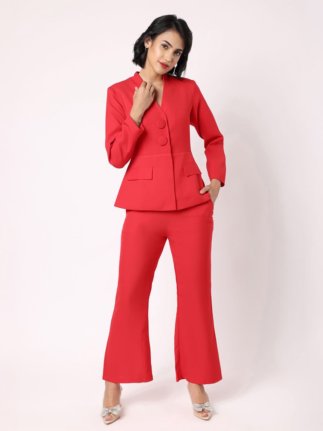 

BLANC9 V-Neck Coat With Trousers, Red