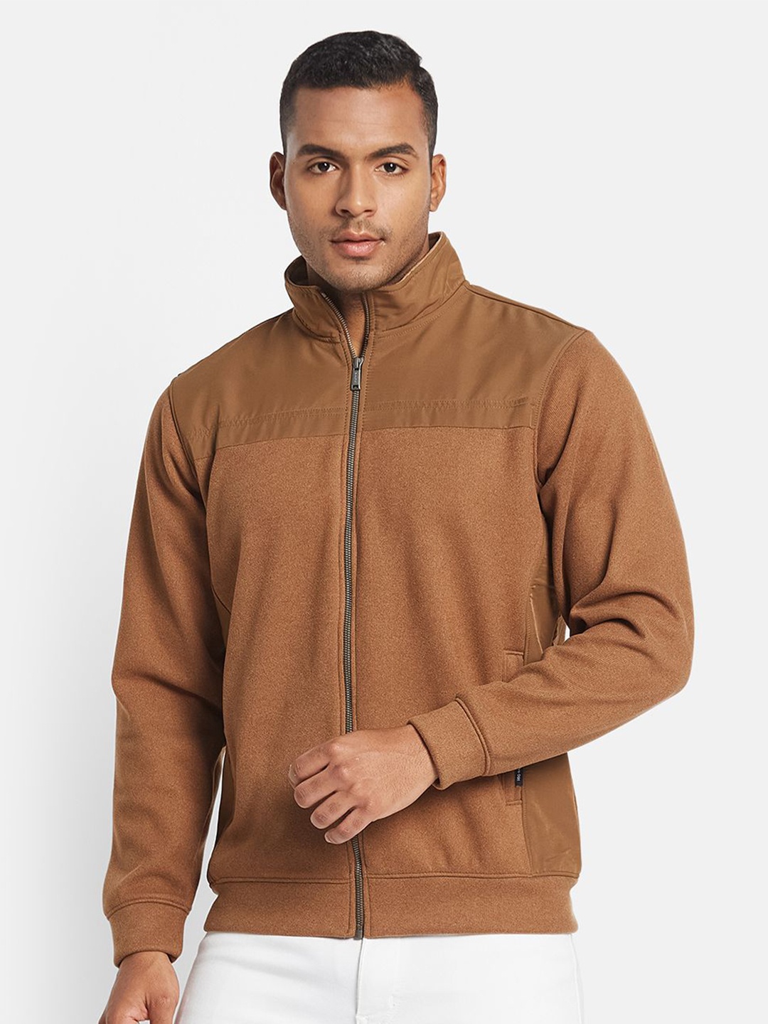 

Octave Men Colourblocked Mandarin Collar Sweatshirt, Brown